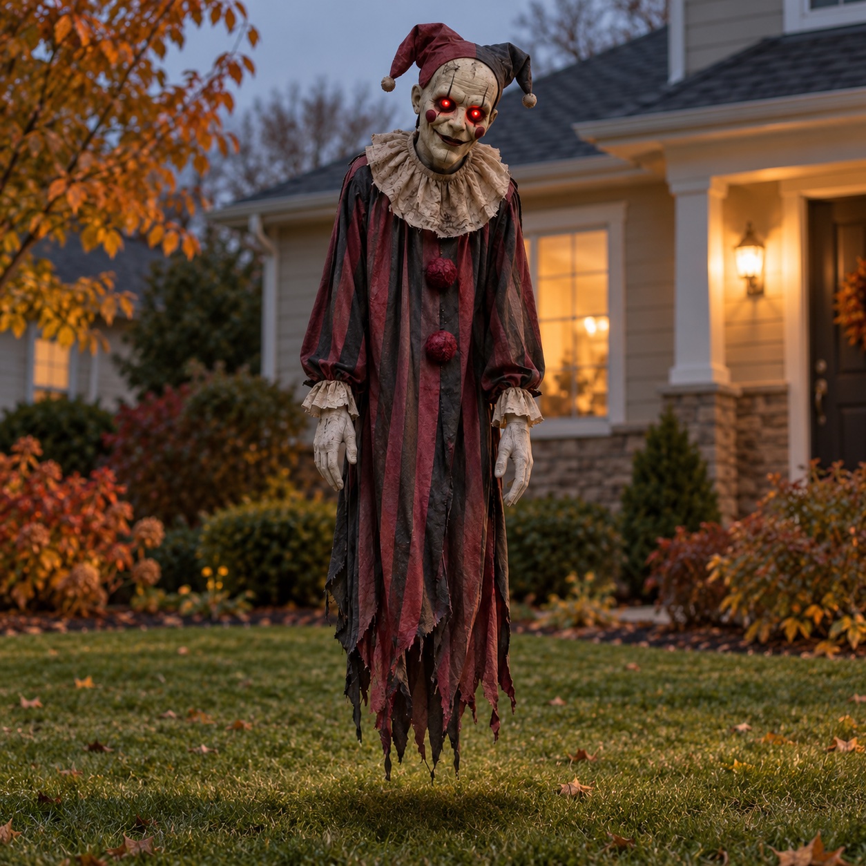 The Jester floating over a lawn at dusk